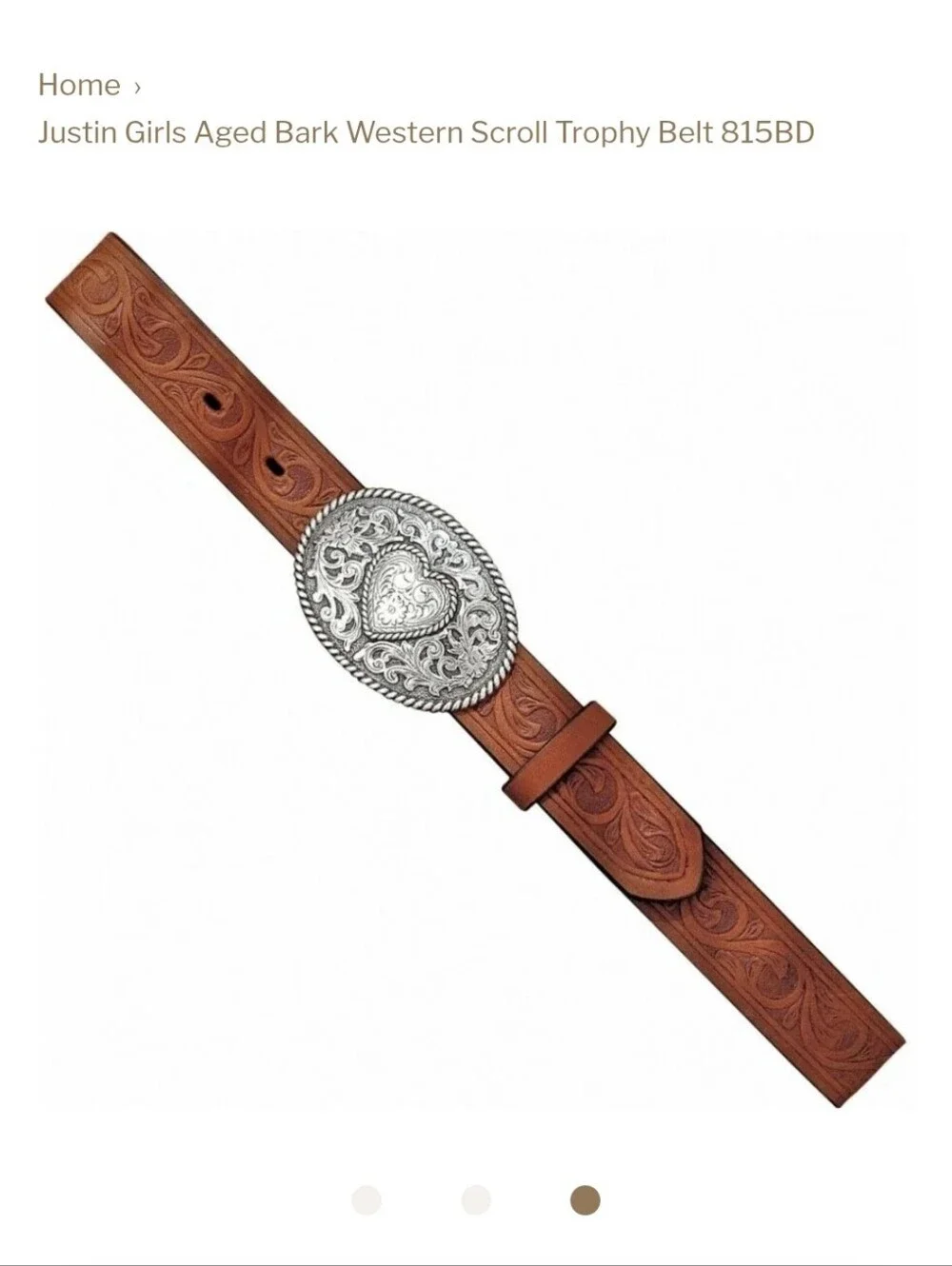 Justin Girls Aged Bark Western Scroll Trophy Belt 815BD